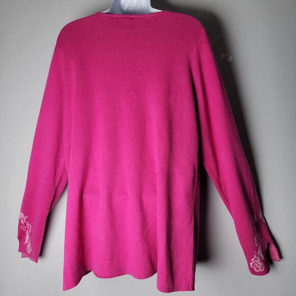 Susan Graver Women’s L Pink Floral Embroidered Knit Sweater Pullover Long Sleeve - Picture 4 of 10